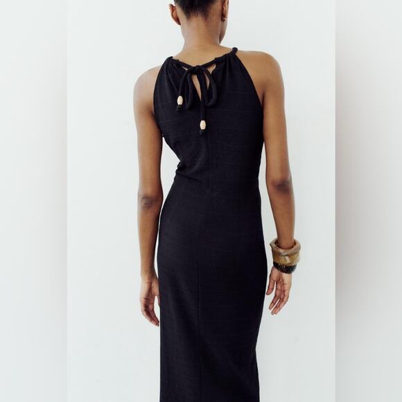Zara Black HALTER NECK MIDI DRESS Size Extra Large XL - Picture 4 of 12